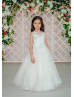 Beaded Ivory Lace Tulle Illusion Back Flower Girl Dress